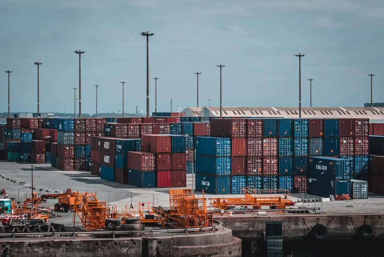 Steel containers lined up in a storage yard