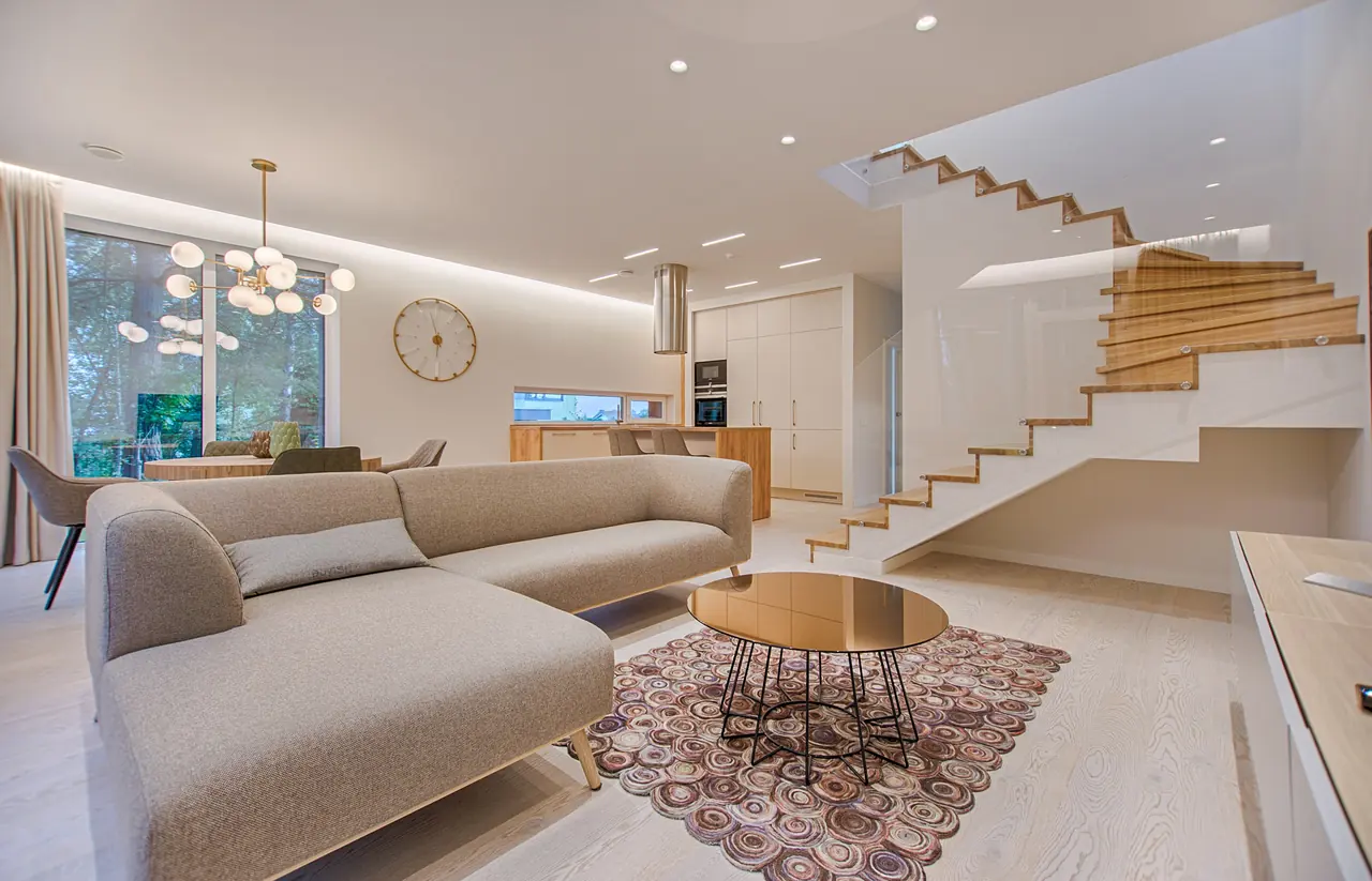 A furnished modern living room between moves